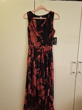 Alexa B Black Maxi Dress with Rust Floral Print